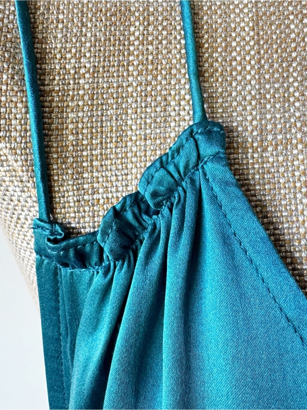 Calypso St. Barth Long Teal Silk Dress with Double Spaghetti Straps - Picture 10 of 13